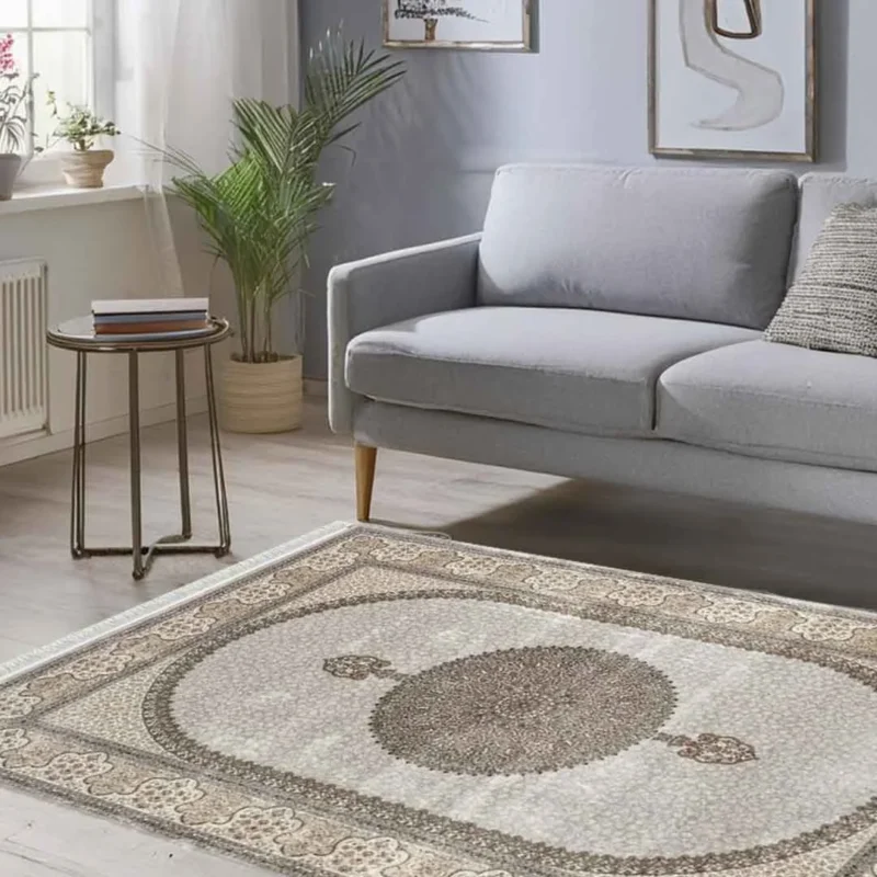 Minyatur Stone Oval Medallion Taupe Rug - Image 4