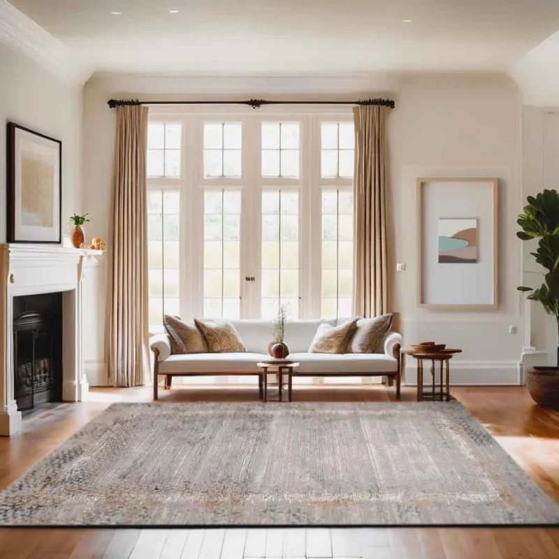 Sapphire Rustic Frame Taupe Striped Textured Rug - Image 3