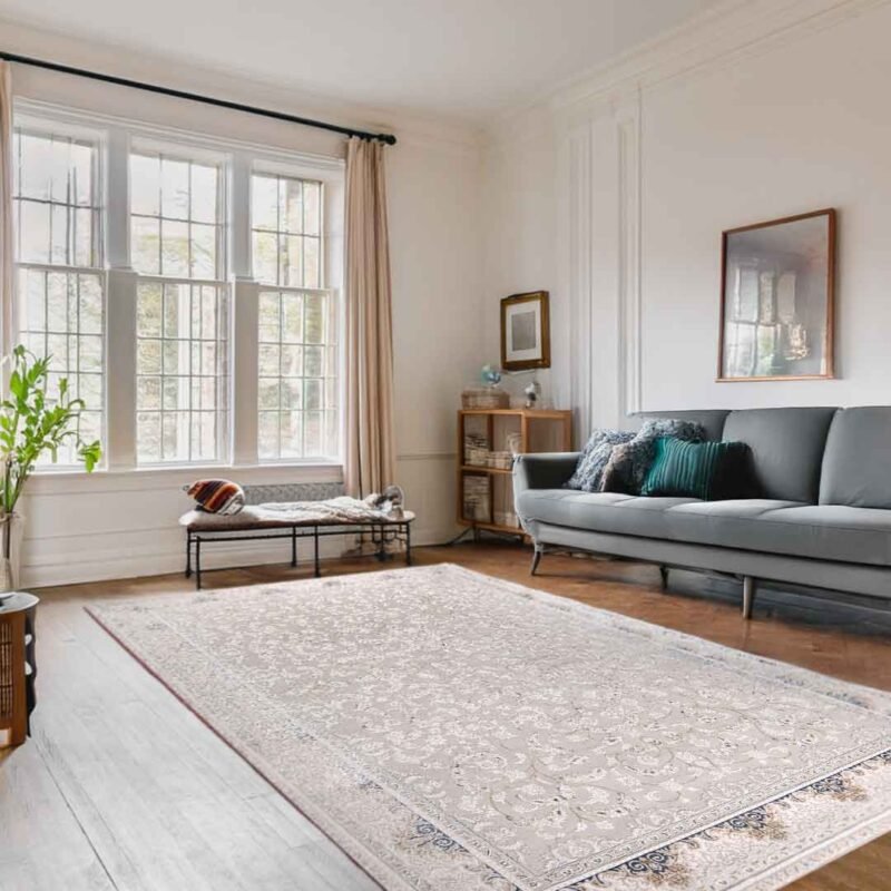 Sapphire Misty Damask Grey Blue Elegant Rug - Image 2