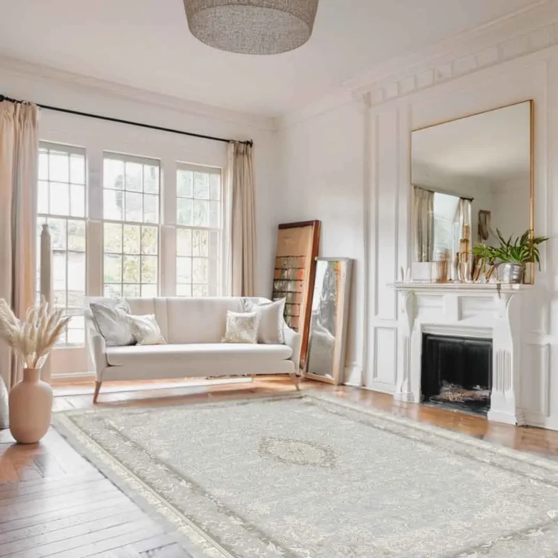 Sapphire Whisper Frame Light Grey Beige Persian Rug - Image 4