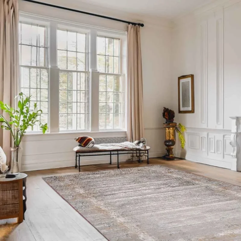 Sapphire Rustic Frame Taupe Striped Textured Rug - Image 4