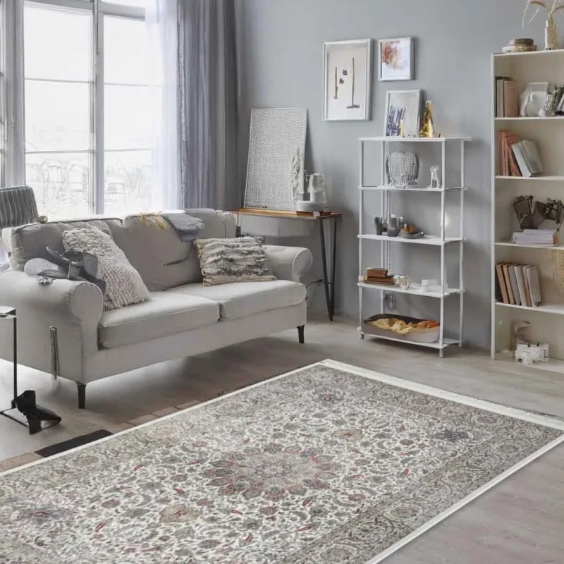 Minyatur Ornate Floral Centerpiece Ivory Rug - Image 4