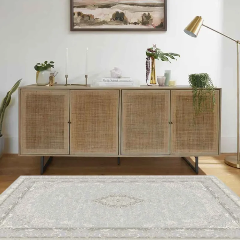 Sapphire Whisper Frame Light Grey Beige Persian Rug - Image 2