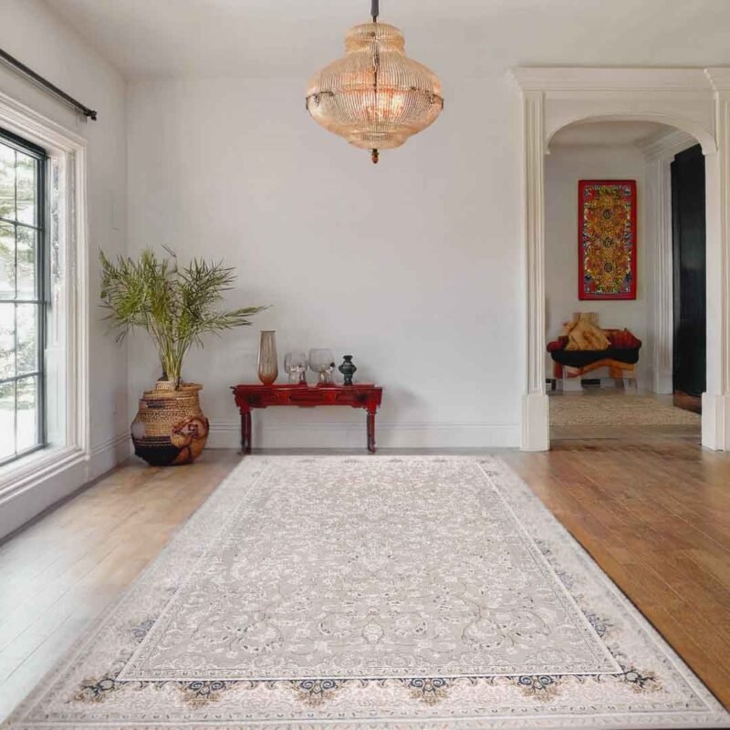 Sapphire Misty Damask Grey Blue Elegant Rug - Image 3