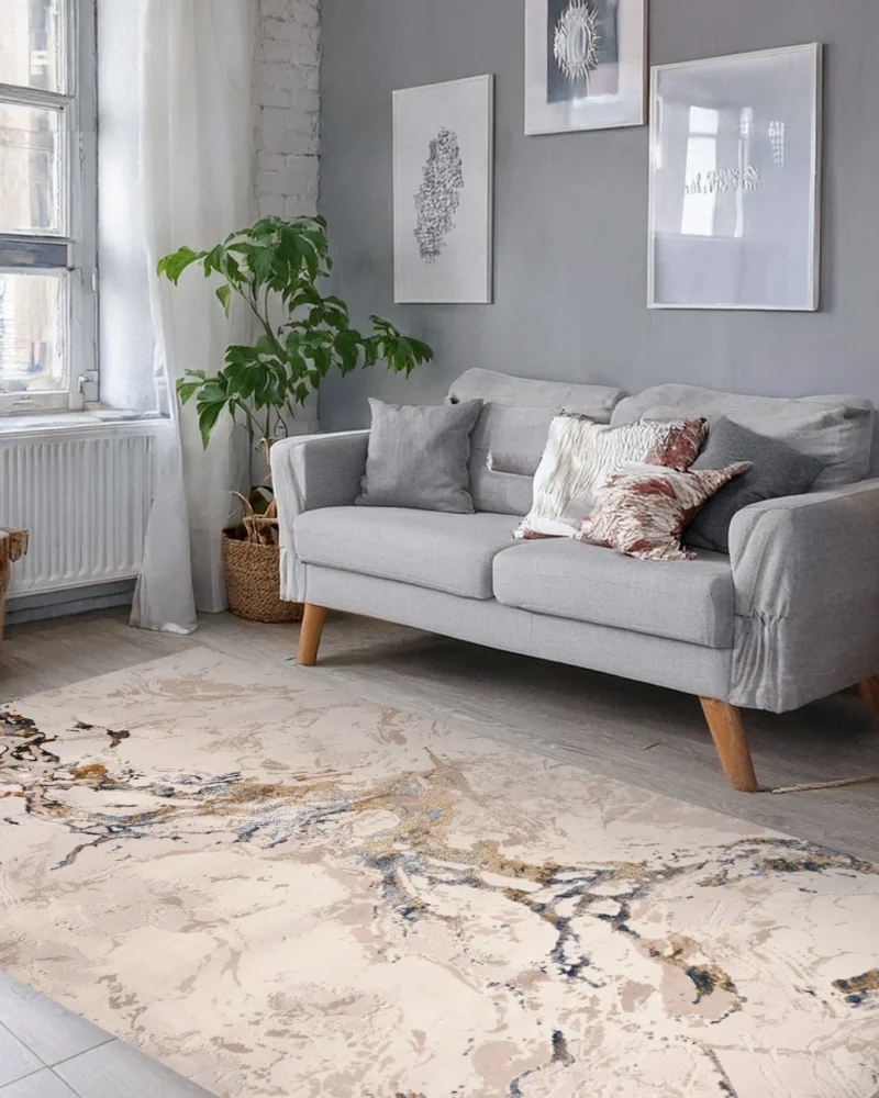 Ruby Beige Marble Gold Vein Rug - Image 3