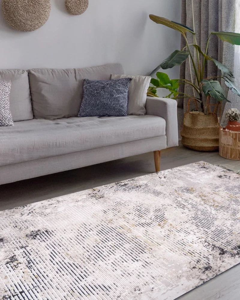 Ruby Weathered Lines Grey Beige Rug - Image 4