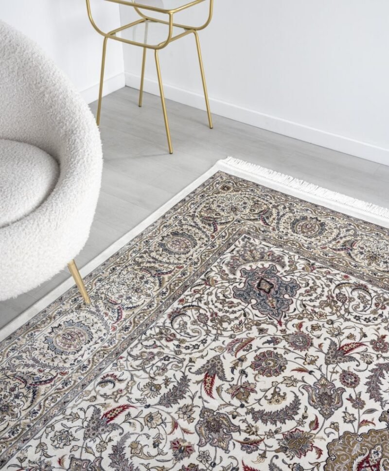 Minyatur Ornate Floral Centerpiece Ivory Rug - Image 2