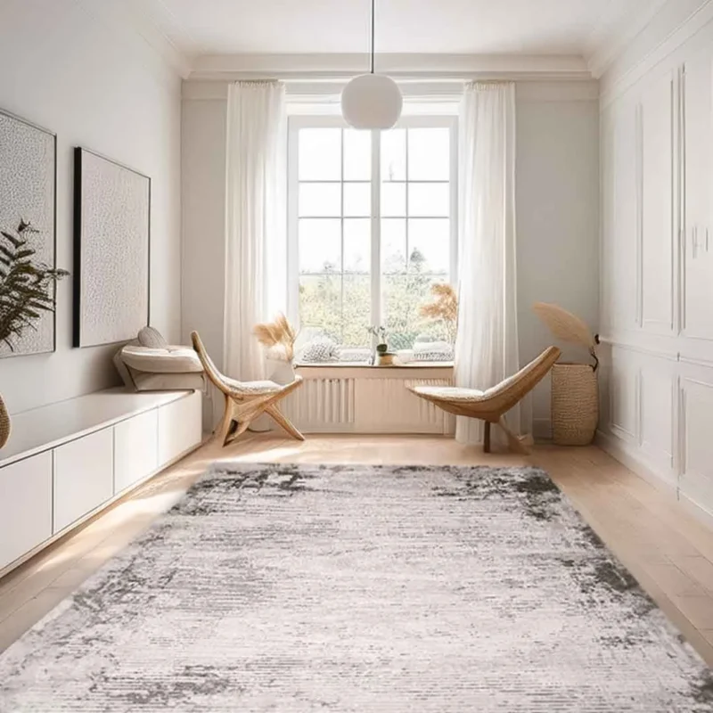 Lorenz Faded Linear Texture Grey Cream Rug - Image 3