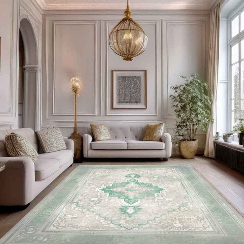 Emerald Hirad Beige Green Rug | E-125 - Image 4