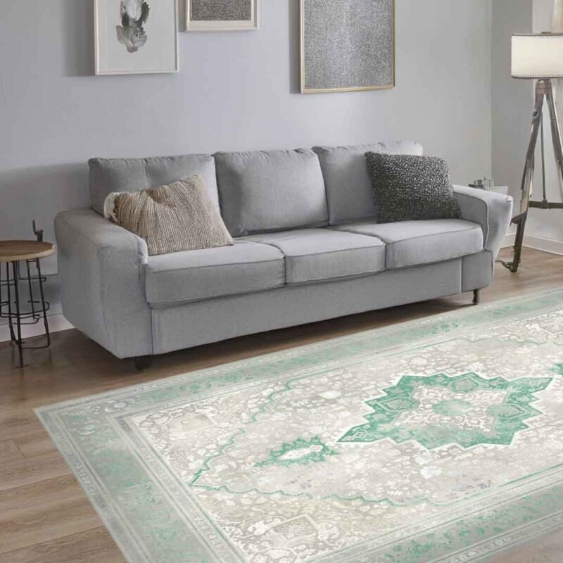 Emerald Hirad Beige Green Rug | E-125 - Image 2
