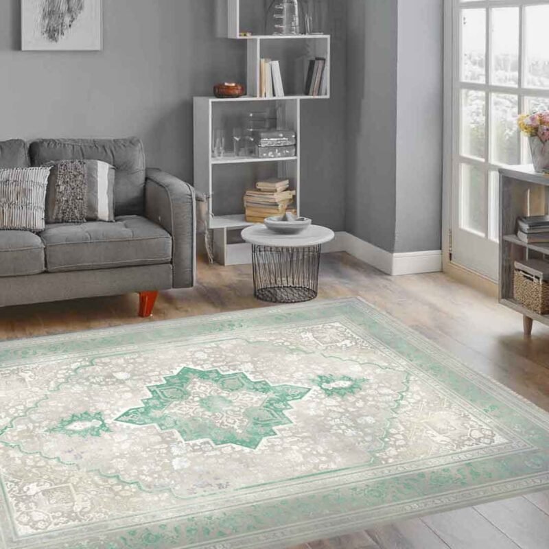 Emerald Hirad Beige Green Rug | E-125 - Image 3