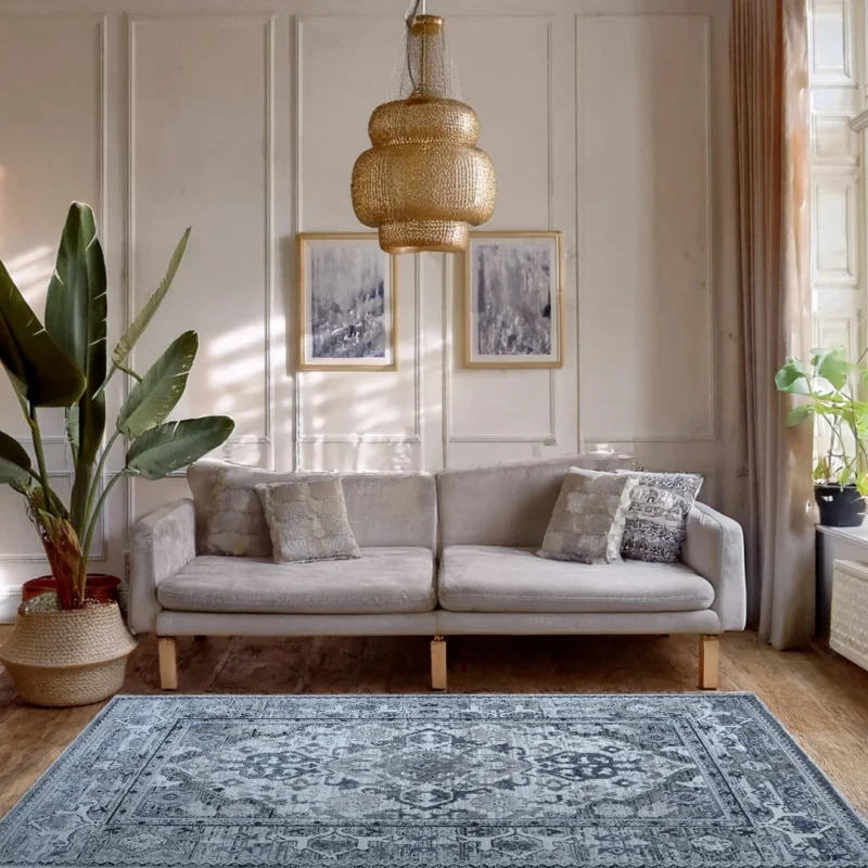 Lorenz Grey White Vintage Medallion Rug | A752A - Image 2