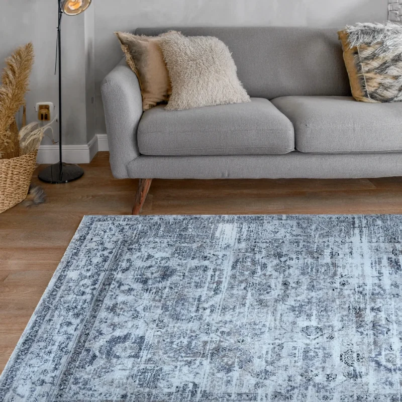 Lorenz White Grey Distressed Vintage Rug | B052A - Image 3