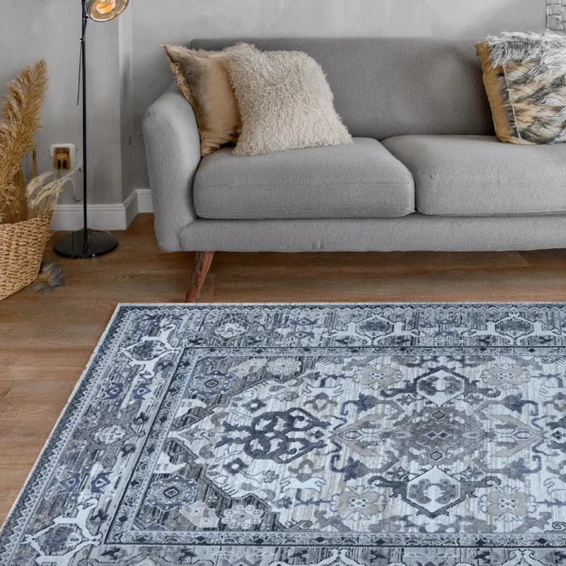 Lorenz Grey White Vintage Medallion Rug | A752A - Image 5