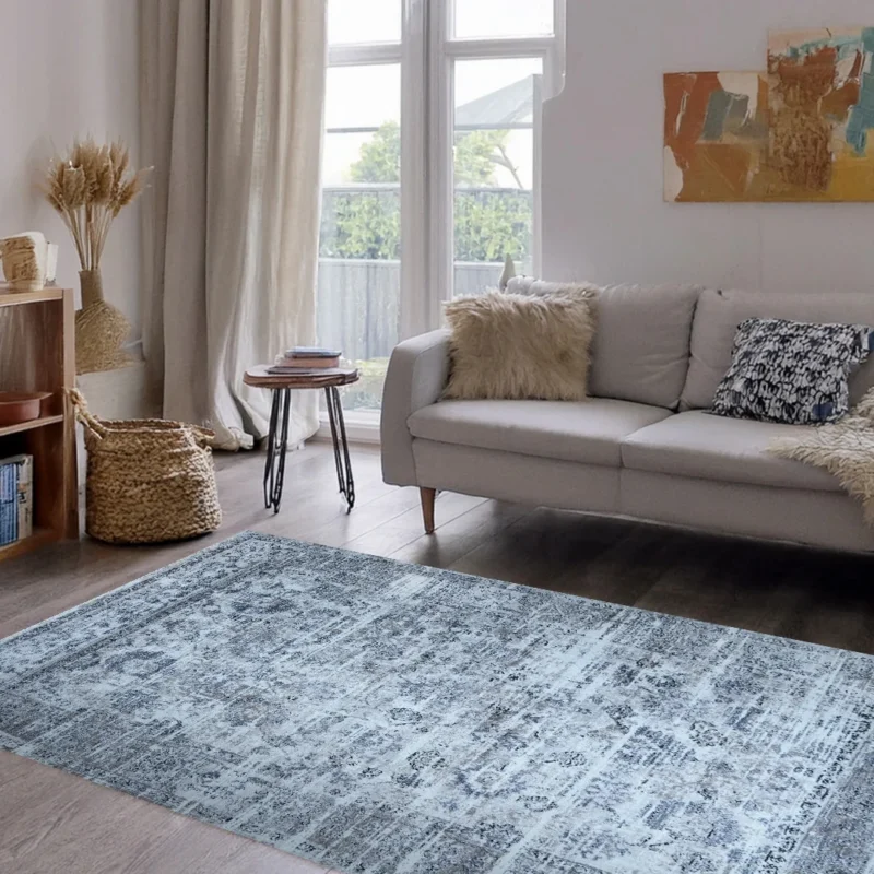 Lorenz White Grey Distressed Vintage Rug | B052A - Image 2
