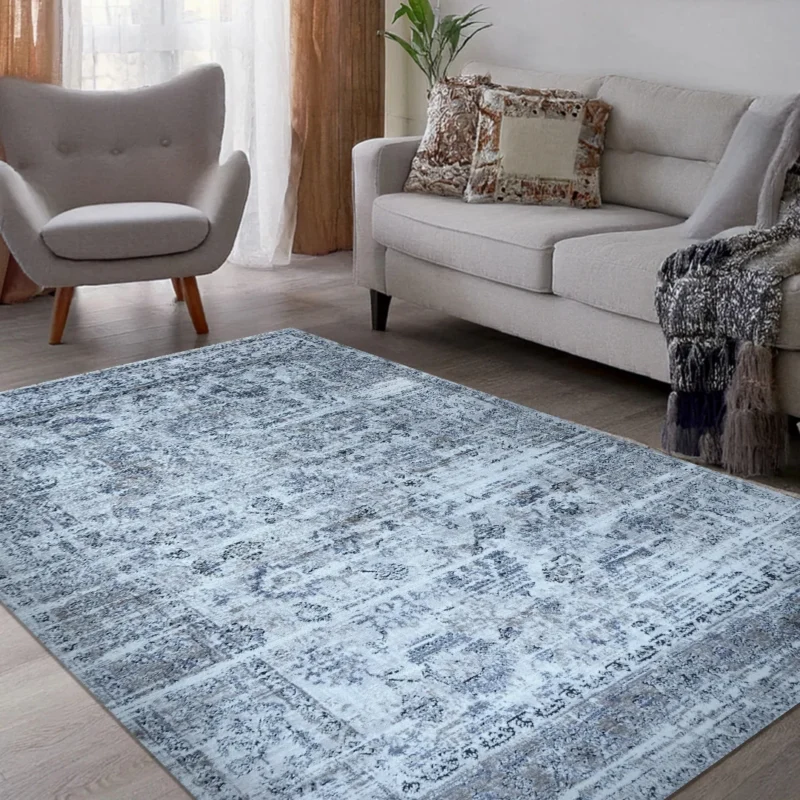 Lorenz White Grey Distressed Vintage Rug | B052A - Image 4