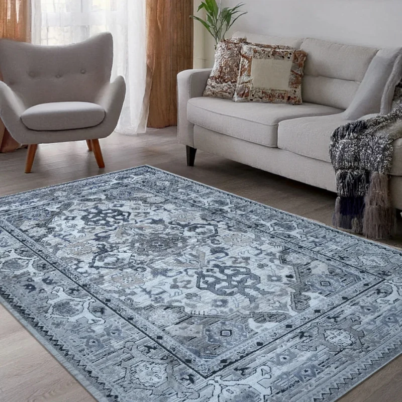 Lorenz Grey White Vintage Medallion Rug | A752A - Image 3